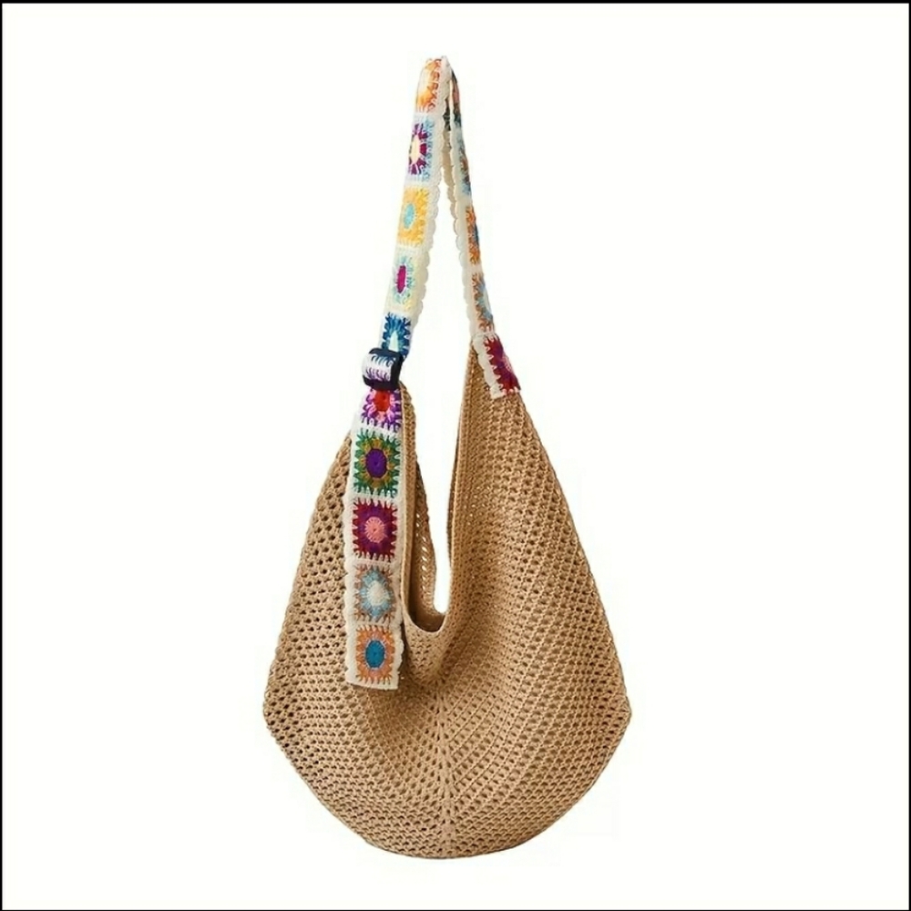 Knit Hobo Shoulder Bag w/ Crochet Strap (Multiple Colors Avail - Pick 1) - Picture 9 of 11